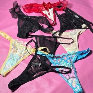 Elegant Lace Thong Set - Black, Red, Blue, Yellow